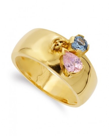 Sortija oro 18k piedras color rosa y aguamarina ancho 8,5mm