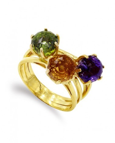 Sortija oro 18k multicolor piedras de color 7mm
