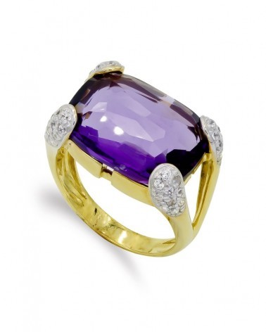 Sortija oro 18k piedra rectangular violeta circonitas