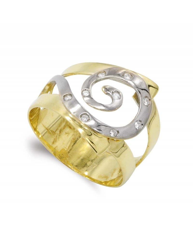 Sortija oro 18k bicolor espiral circonitas 17mm