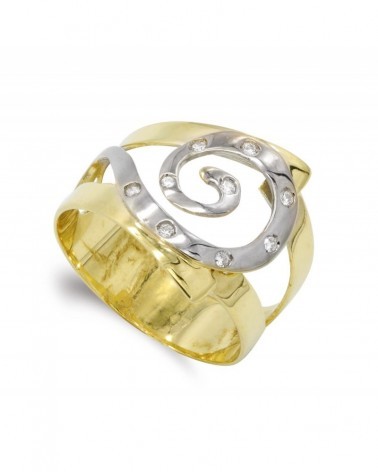 Sortija oro 18k bicolor espiral circonitas 17mm