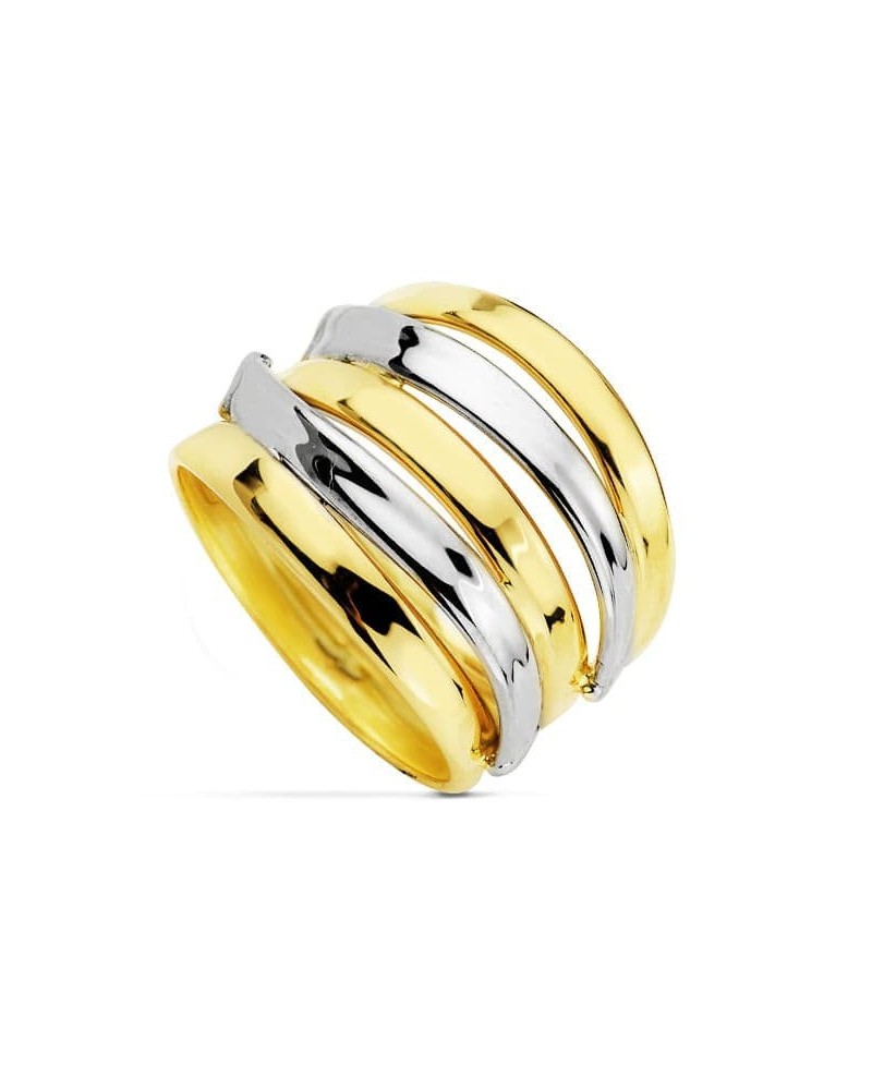 Anillo oro 18k bicolor cinco bandas 16 mm