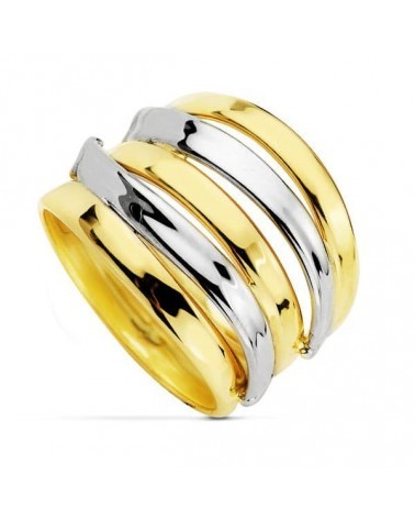 Anillo oro 18k bicolor cinco bandas 16 mm