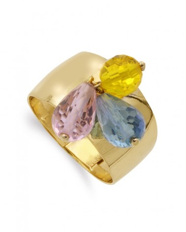 Sortija oro 18k amarillo tres piedras multicolor 11mm