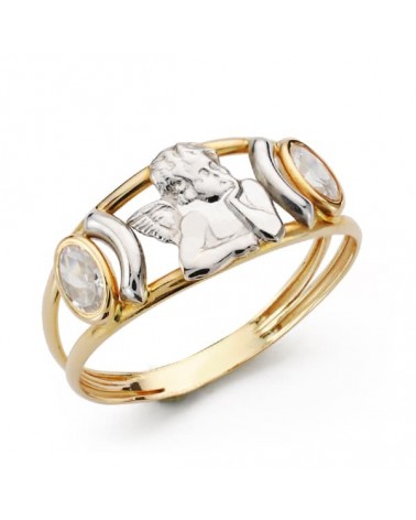 Sortija oro 18k bicolor ángel circonitas 8mm