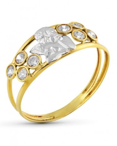 Sortija oro 18k bicolor ángel circonitas 8mm