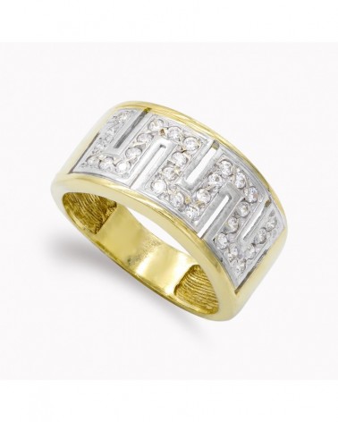 Sortija oro 18k bicolor greca circonitas 10,5mm