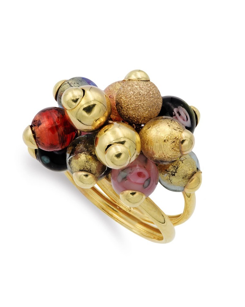 Sortija oro 18k amarillo bolitas Murano multicolor 16mm