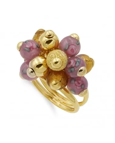 Sortija oro 18k bolitas murano rosa 22x15mm