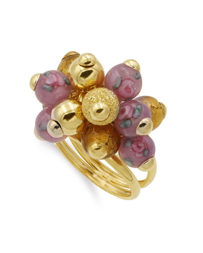 Sortija oro 18k bolitas murano rosa 22x15mm