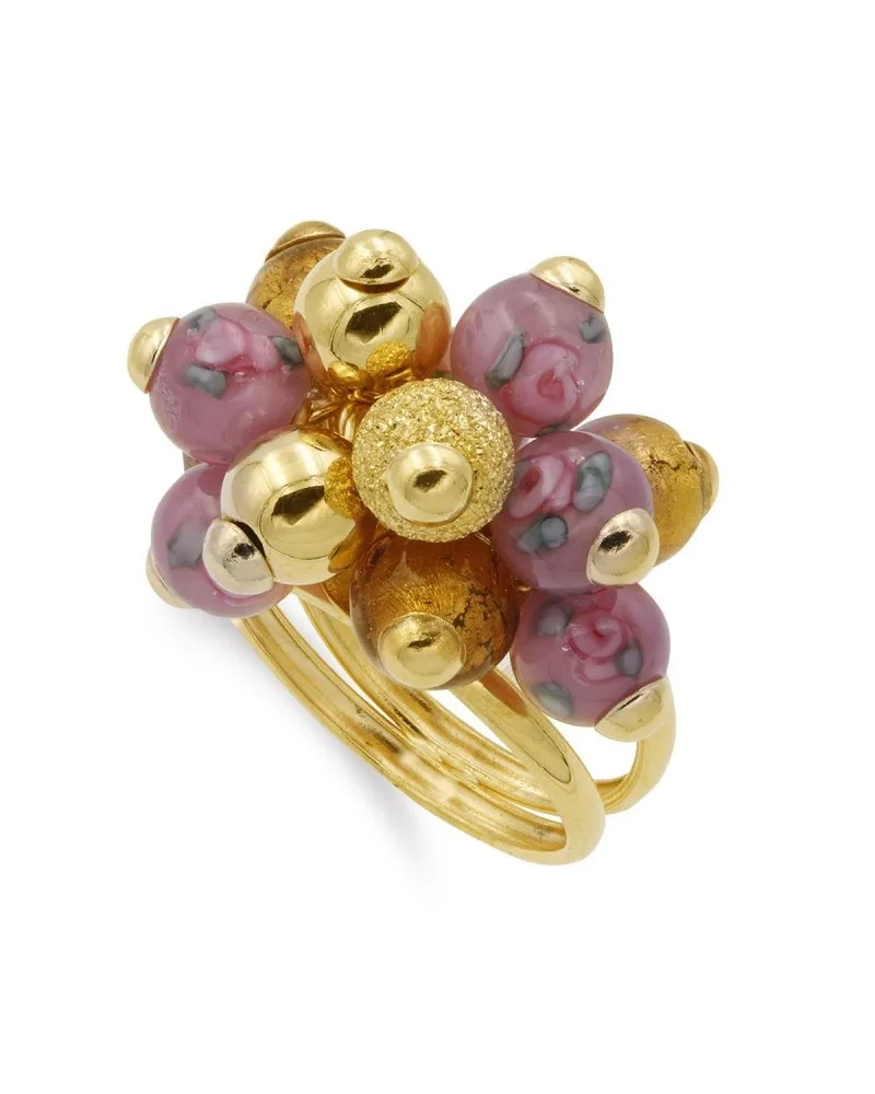 Sortija oro 18k bolitas murano rosa 22x15mm