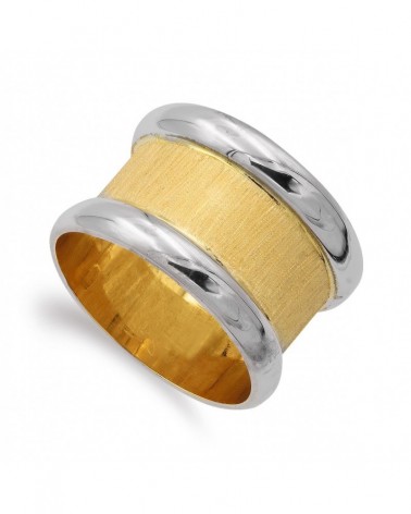 Sortija oro 18k bicolor bandas mate y brillo 12mm