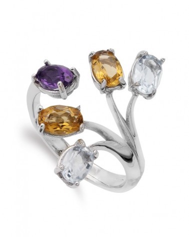Sortija oro blanco 18k ramas piedras color 24x16mm