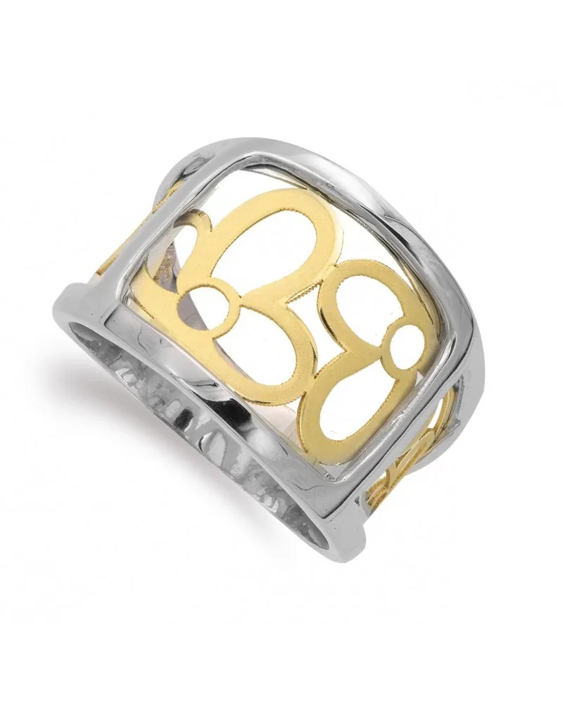 Sortija oro 18k bicolor flores caladas diamante 15mm