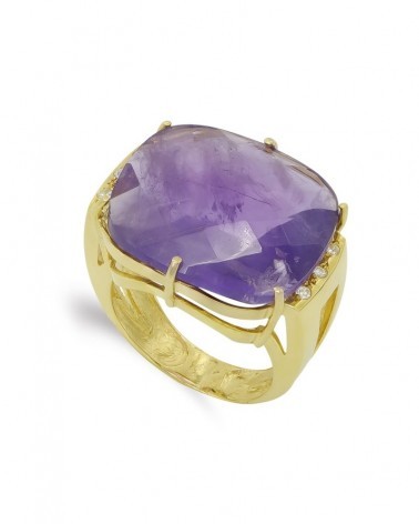 Sortija oro 18k piedra color violeta circonitas 20x18mm