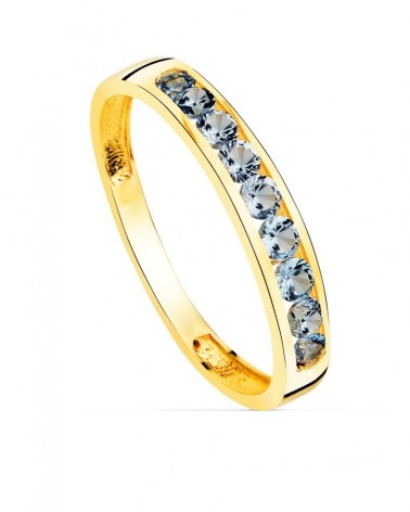 Sortija oro 18k circonitas aguamarina 3,5 mm