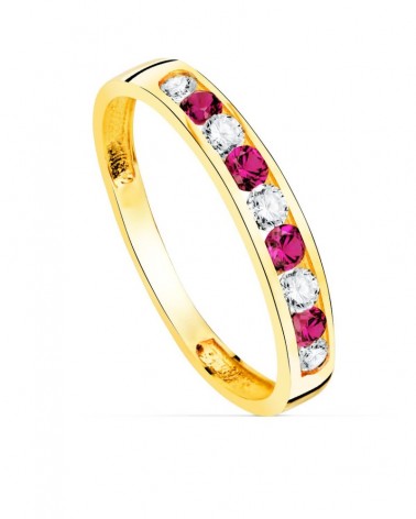 Sortija oro 18k amarillo circonitas blancas y rojas 3,5mm