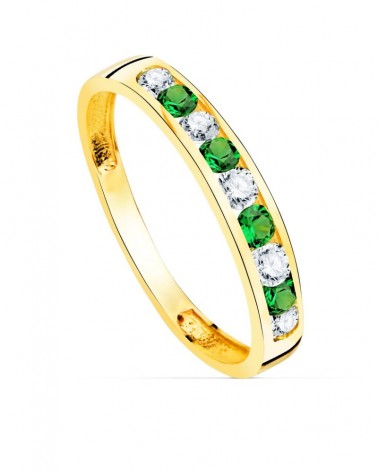 Sortija oro amarillo 18k circonitas blancas y verdes