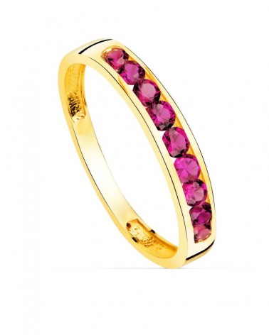 Sortija oro 18k circonitas rojas ancho 3,5 mm