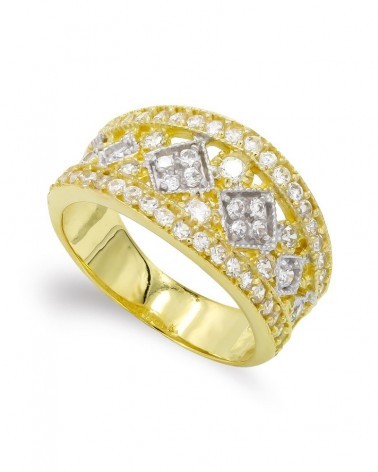 Sortija oro 18k bicolor circonitas calada peso 6,9g