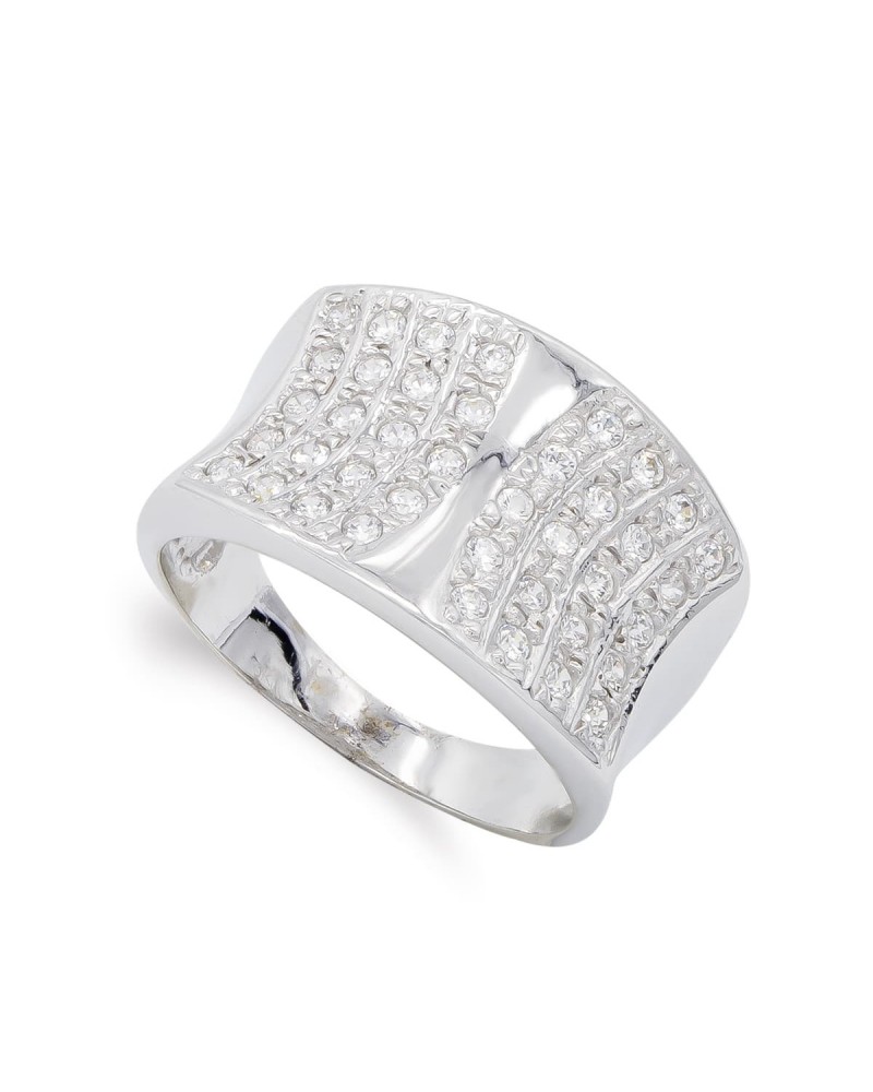 Sortija oro blanco 18k circonitas pavé ancho 14,5mm