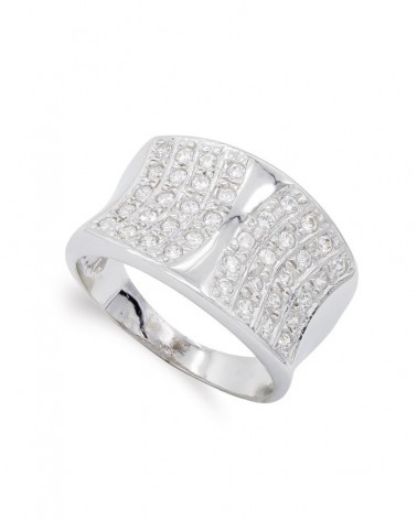 Sortija oro blanco 18k circonitas pavé ancho 14,5mm
