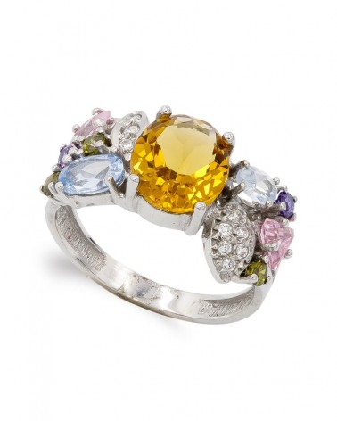 Sortija oro blanco 18k circonitas multicolor 11mm