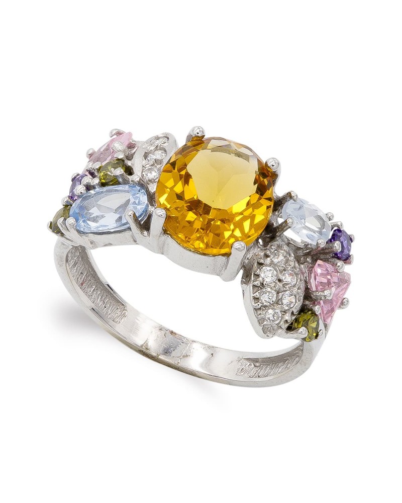 Sortija oro blanco 18k circonitas multicolor 11mm