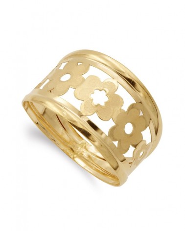 Anillo oro amarillo 18k flores caladas 14mm