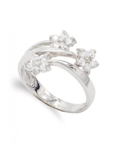 Sortija oro blanco 18k tres flores circonitas 15,5mm
