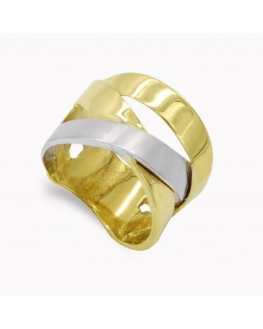 Sortija oro 18k bicolor lisa bandas mate brillo 12,5mm