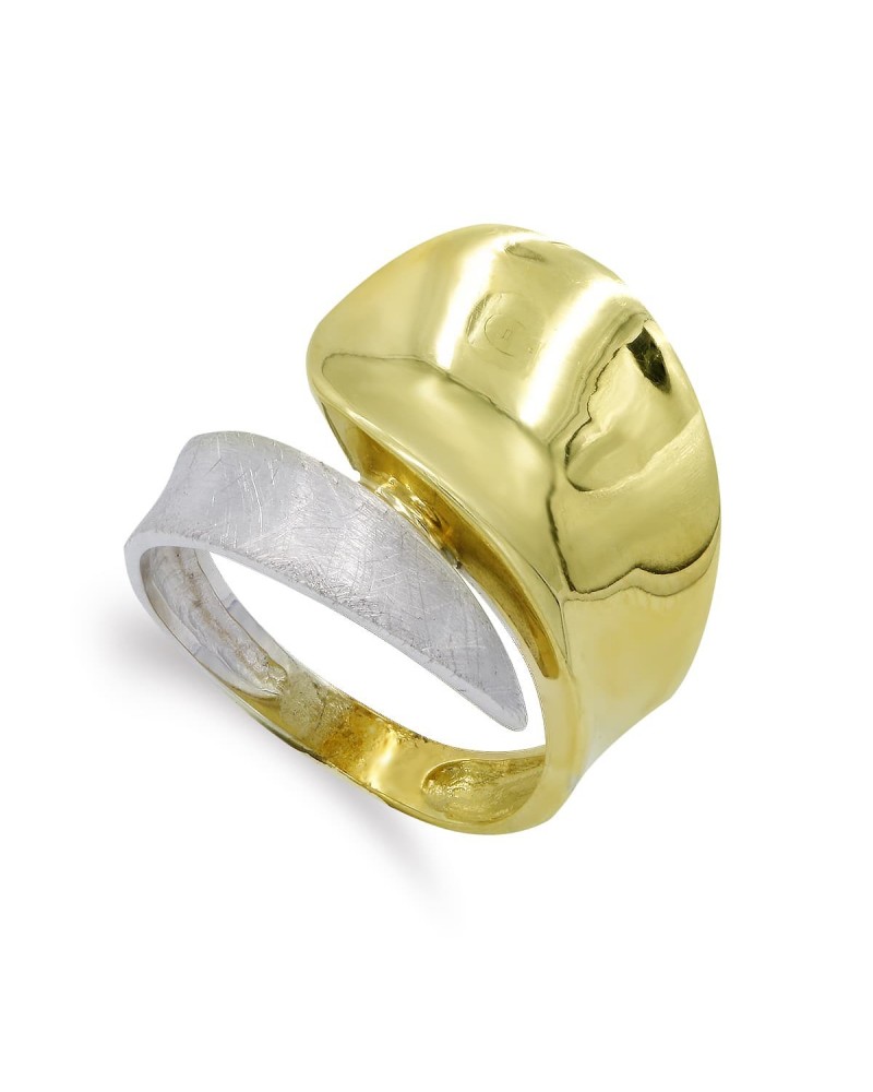 Sortija oro 18k bicolor cruzada mate y brillo ancho 18mm