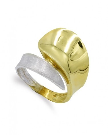 Sortija oro 18k bicolor cruzada mate y brillo ancho 18mm