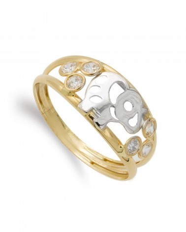 Anillo oro 18k bicolor elefante circonitas 7mm