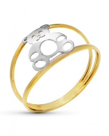 Sortija oro 18k bicolor diseño oso 10mm
