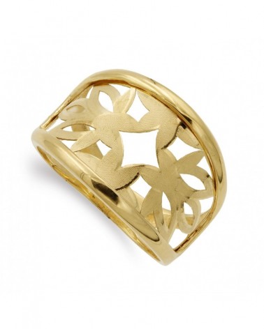 Sortija oro 18k amarillo calada flores 15mm