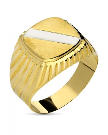 Sello oro 18k bicolor galloneado cuadrado 11mm