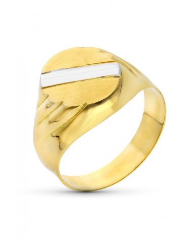 Sello oro 18k bicolor oval zona grabado 14x12 mm
