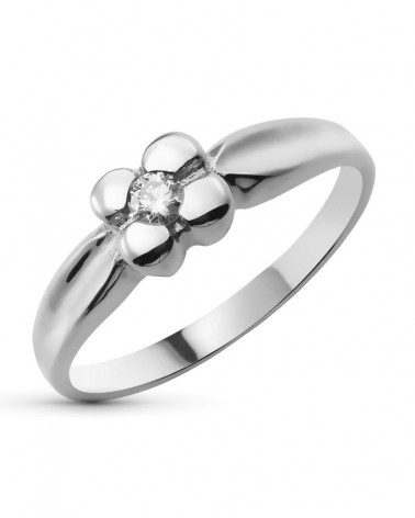 Sortija oro blanco 18k diamante talla brillante flor
