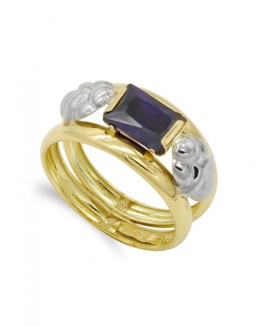 Sortija oro 18k bicolor amatista 8x6mm