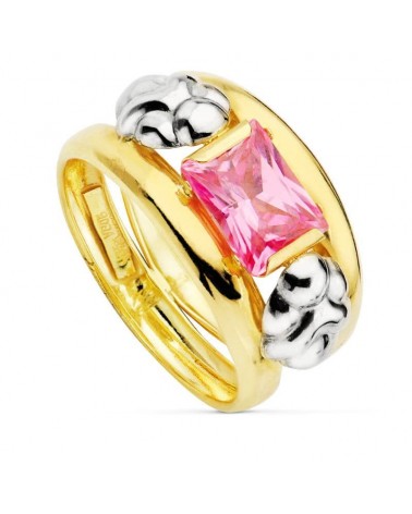 Sortija oro 18k bicolor circonita rosa 8x6mm