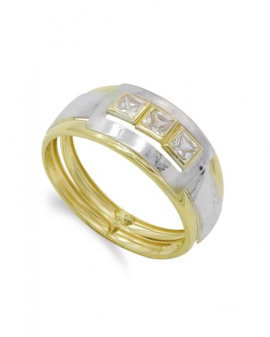 Sortija oro 18k bicolor circonitas cuadradas 12mm