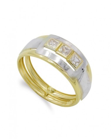 Sortija oro 18k bicolor circonitas cuadradas 12mm