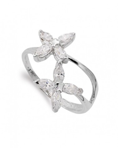 Sortija oro blanco 18k flores circonita 16,5mm