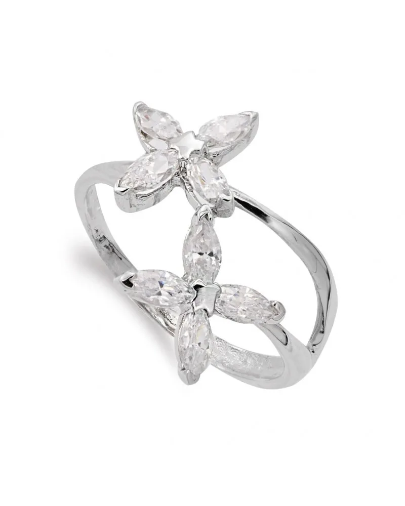 Sortija oro blanco 18k flores circonita 16,5mm