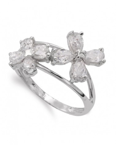 Sortija oro blanco 18k flores circonita 13mm