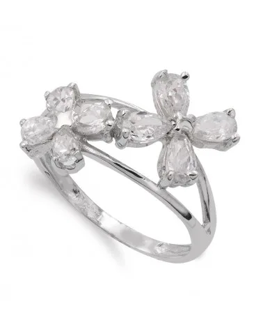 Sortija oro blanco 18k flores circonita 13mm