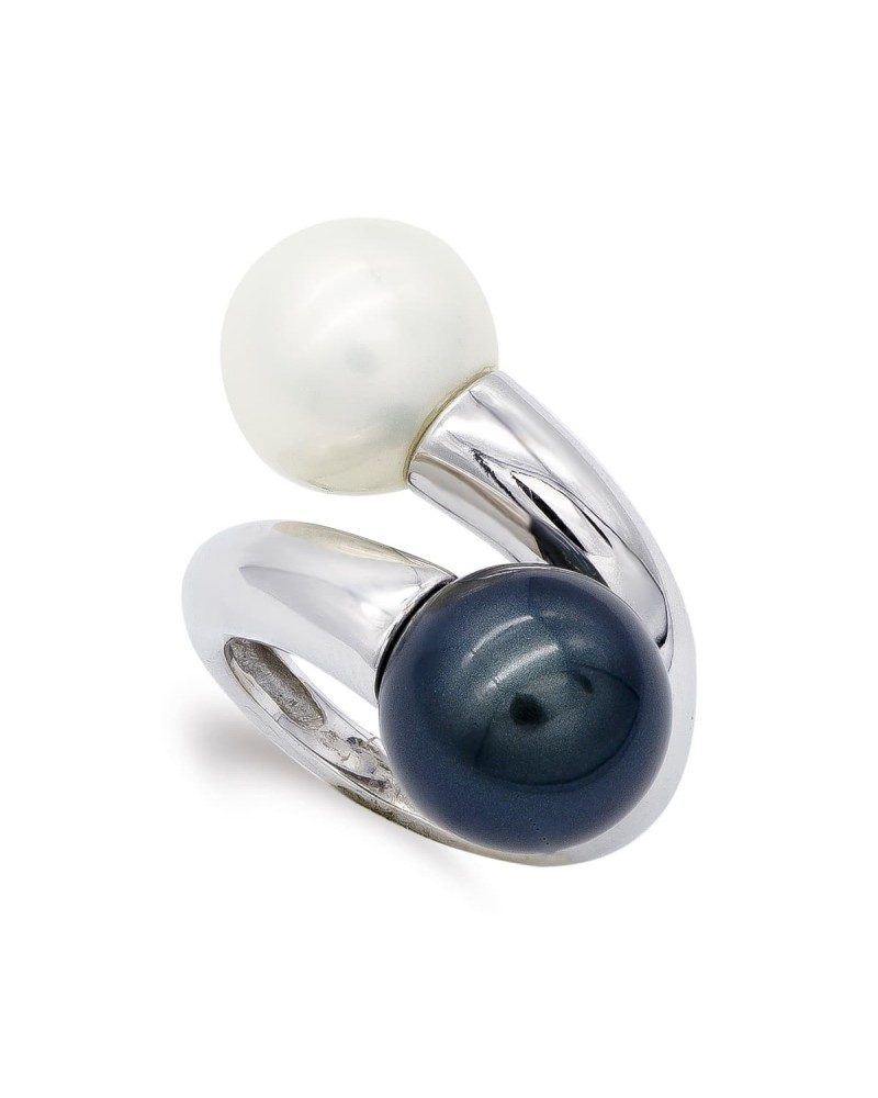 Sortija oro blanco 18k perlas blanca y tahití 12mm