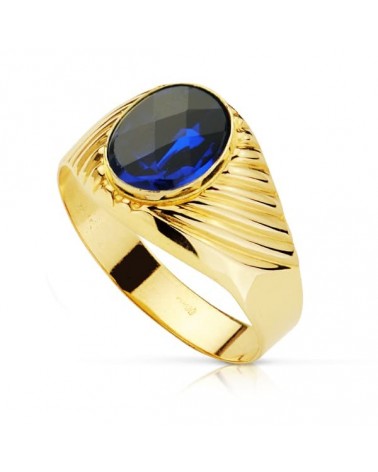 Sello oro 18k galloneado zafiro oval 10x8 mm
