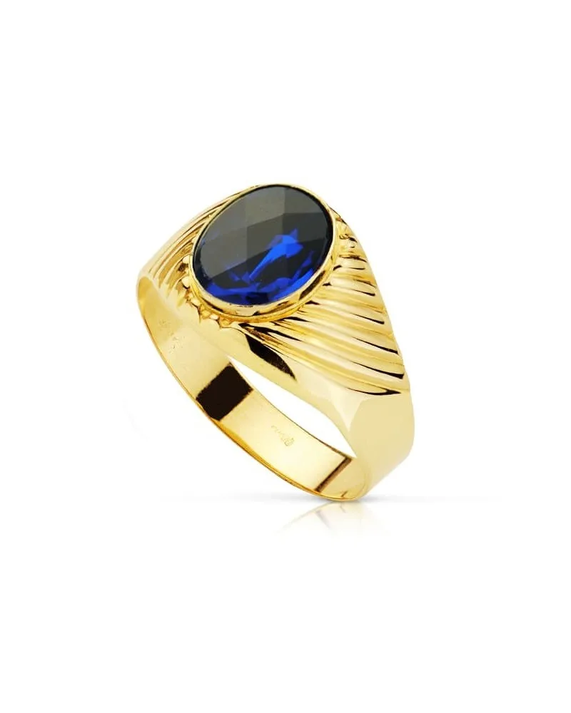 Sello oro 18k galloneado espinela color zafiro oval 10x8 mm